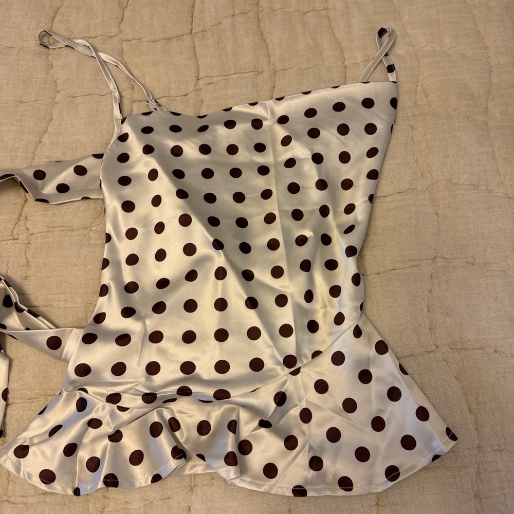Polka Dot Ruffle Hem Satin Top